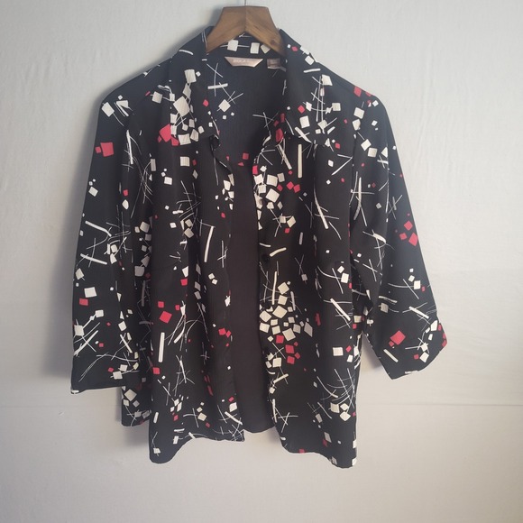 White Stag Tops - White Stag Womens 1X 16W Black Geometric Abstract Print Layered Blouse Tank Top